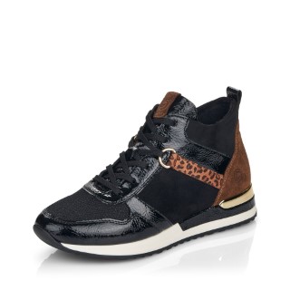 Lime Shoe Co-Berwick upon Tweed-Remonte-R2574-Ladies-Black-Trainer Boot-Side Zip-Lace Up-Removable Insole-Comfort-Flat