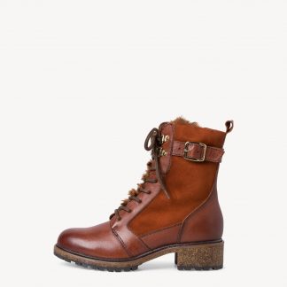 Berwick upon Tweed-Lime Shoe Co-Leather-Tamaris-Cognac-Ankle Boots-Fur-laces-side zip-Block heel-Winter