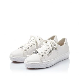 Berwick upon Tweed-Lime Shoe Co-Rieker-White-Leather-Trainers-laces-side zip-comfort-summer