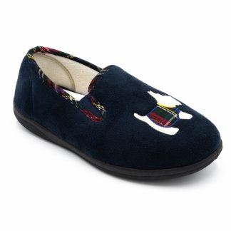 Berwick upon Tweed-Lime Shoe Co-Padders-Slippers-Wide fit-navy-scotty dog-comfort slippers