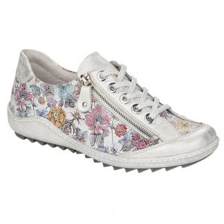 Berwick upon Tweed-Lime Shoe Co-Remonte-Floral-White-Trainer-leather-side zip-laces-comfort-summer