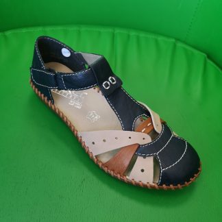 Lime Shoe Co-Berwick upon Tweed-Rieker-M1655-Ladies-Spring-Summer-2022-Shoe-Sandal-Velcro-Brown-Blue