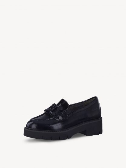 berwick upon tweed-lime shoe co-tamaris comfort-black patent-shoes-slip on-autumn-winter-comfort