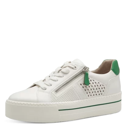 berwick upon tweed-lime shoe co-jana-vegan-white-green-trainers-laces-side zip-23764 42-summer-comfort