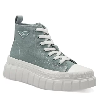 berwick upon tweed-lime shoe co-s oliver-ladies-light green-high tops-25200-comfort-summer-laces