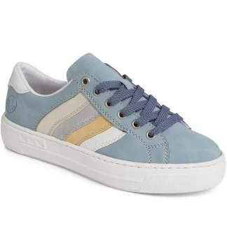 berwick upon tweed-lime shoe co-rieker-L8802 10-blue-ladies-trainers-comfort-summer-laces