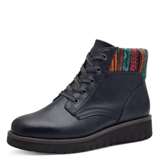 berwick upon tweed-lime shoe co-marco tozzi-comfort-25229-wool-laces-side zip-synthetic-navy-ankle boots-autumn-winter