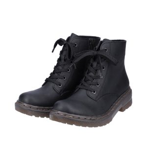 berwick upon tweed-lime shoe co-rieker-ladies-78240-black-ankle boots-laces-side zip-comfort-autumn-winter