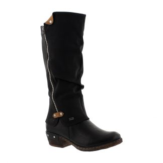 berwick upon tweed-lime shoe co-rieker-ladies-93655-knee boots-long boots-warm-side zip-black-autumn-winter