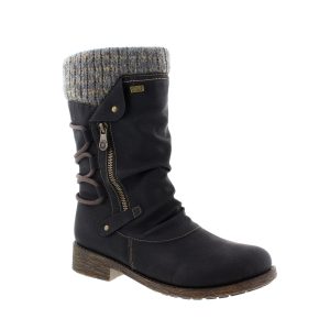 berwick upon tweed-lime shoe co-remonte-ladies-mid calf-D8070-black-side zip-warm lining-water resistant