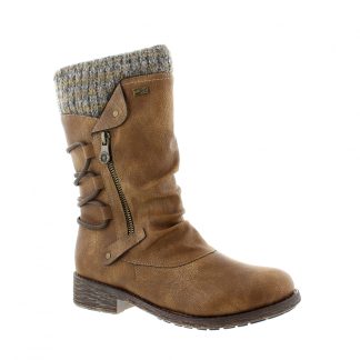 berwick upon tweed-lime shoe co-remonte-ladies-mid calf-D8070-brown-side zip-warm lining-water resistant