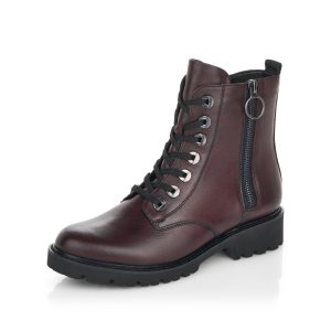 berwick upon tweed-lime shoe co-remonte-ladies-leather-red-burgundy-D8671-comfort-autumn-winter-laces-side zip