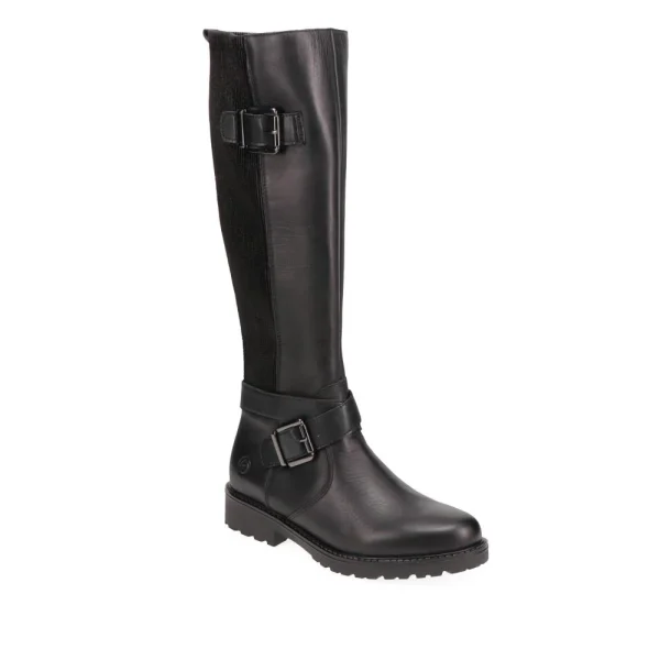 berwick upon tweed-lime shoe co-remonte-black-knee length-long boots-R6593-side zip-buckle-autumn-winter-comfort-remonte tex