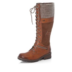 berwick upon tweed-lime shoe co-rieker-ladies-Z0442-brown-side zip-laces-block heel-comfort-autumn-winter